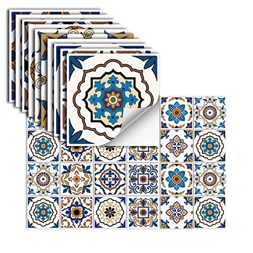 24 Piezas Azulejos Adhesivos Vinilo Autoadhesivo Pegatinas De Pared Impermeables Para Cocina Baño Azulejo Pared Chimenea Armario Pegatinas Decorativas,HZ-38,10x10cm