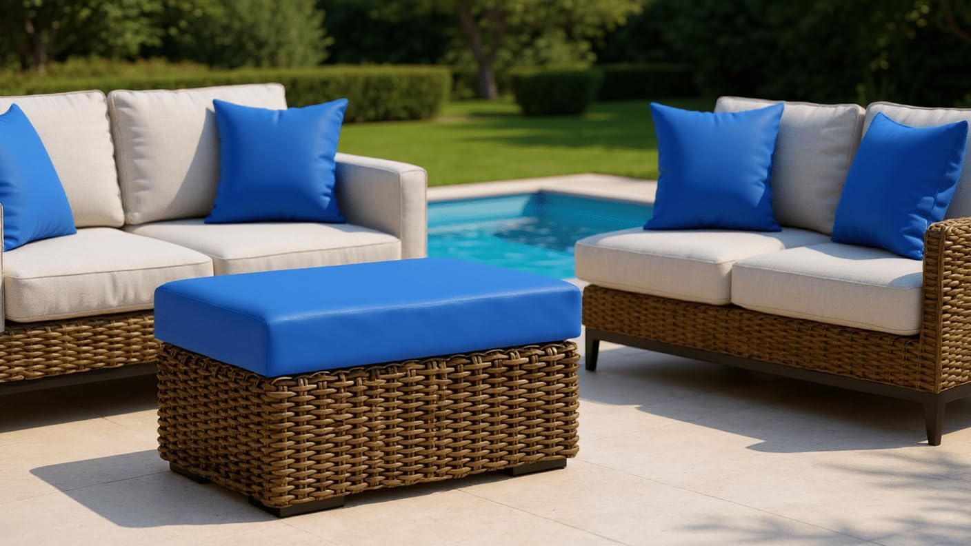 RSH DECOR: Foam Ottoman Cushion | 24" x 20" x 4" | Sunbrella Performance Fabric | Water-Resistant | Outdoor Replacement Cushion for Patio Furniture | Canvas Pacific Blue