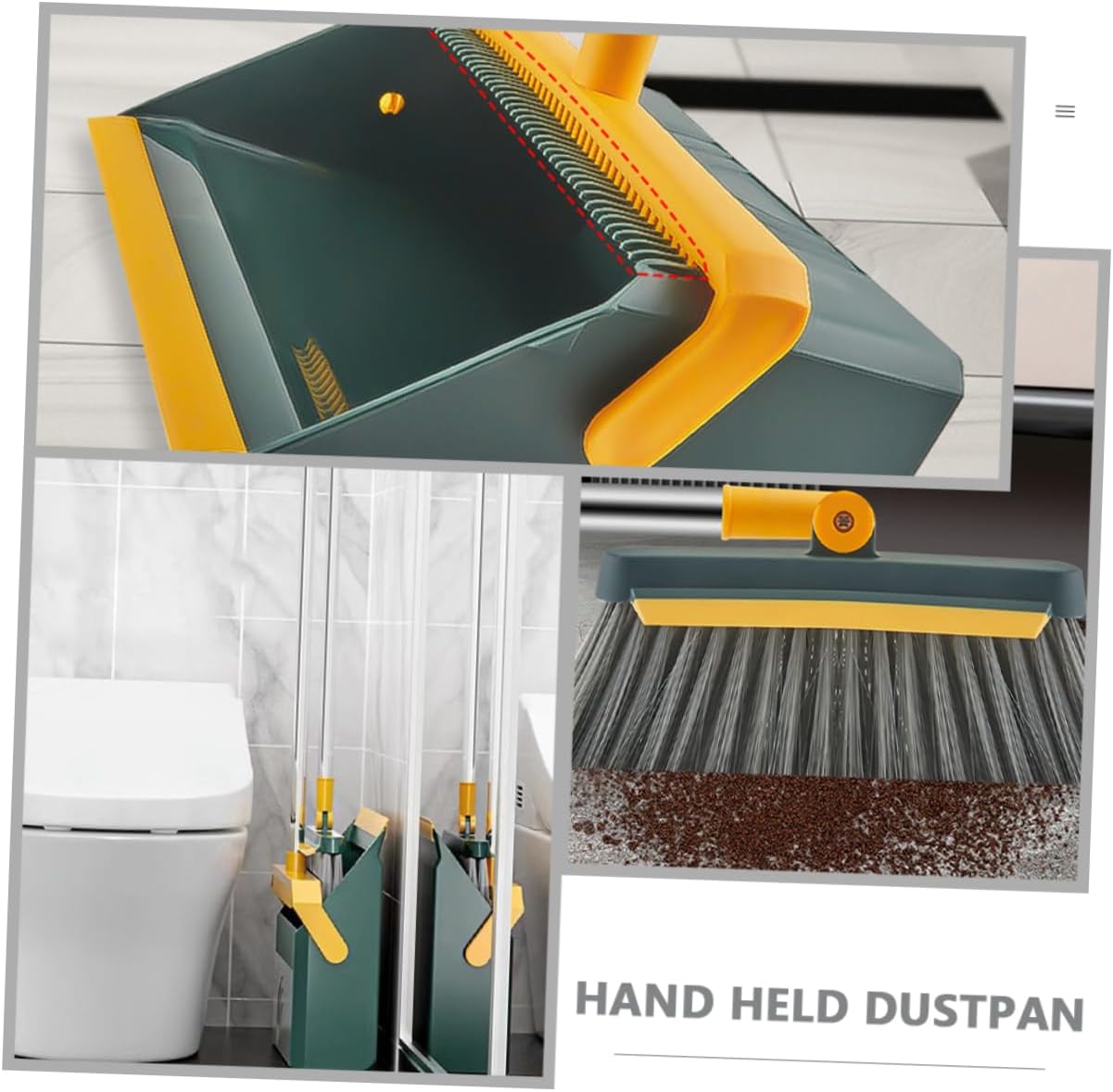 Healifty Standing Dustpan Broom Set with Flexible Bristles for Home and Outdoor Cleaning Wear Resistant Vertical Broom Combo for Garage Workshop Lobby and Office Use