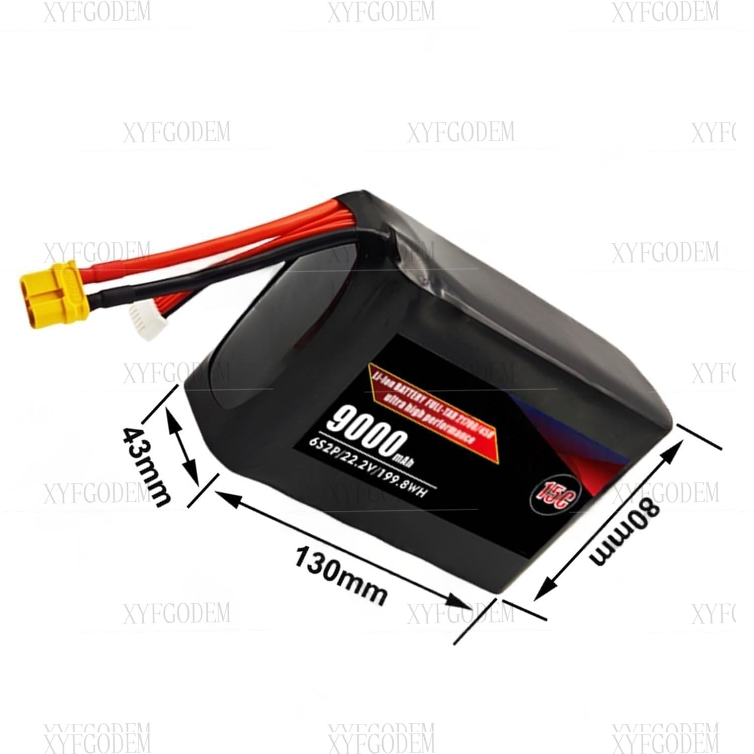 Batteria ai polimeri di litio 15C 22,2 V 9000 mAh ad alta scarica per droni e veicoli radiocomandati, ricarica rapida e protezione BMS