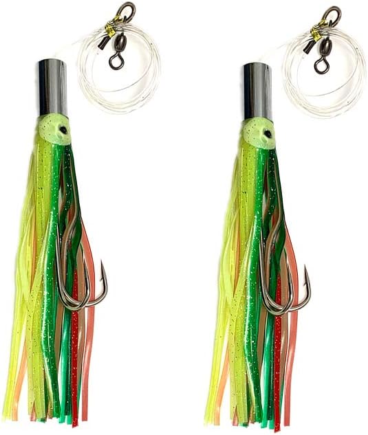 7" Flat Jet Head Lures, 2 Pcs Mexican Flag Color for Offshore Trolling, Jet Head Design with Skirted Body for Bubble Trail Effect, Ideal for Tuna, Mahi & Marlin