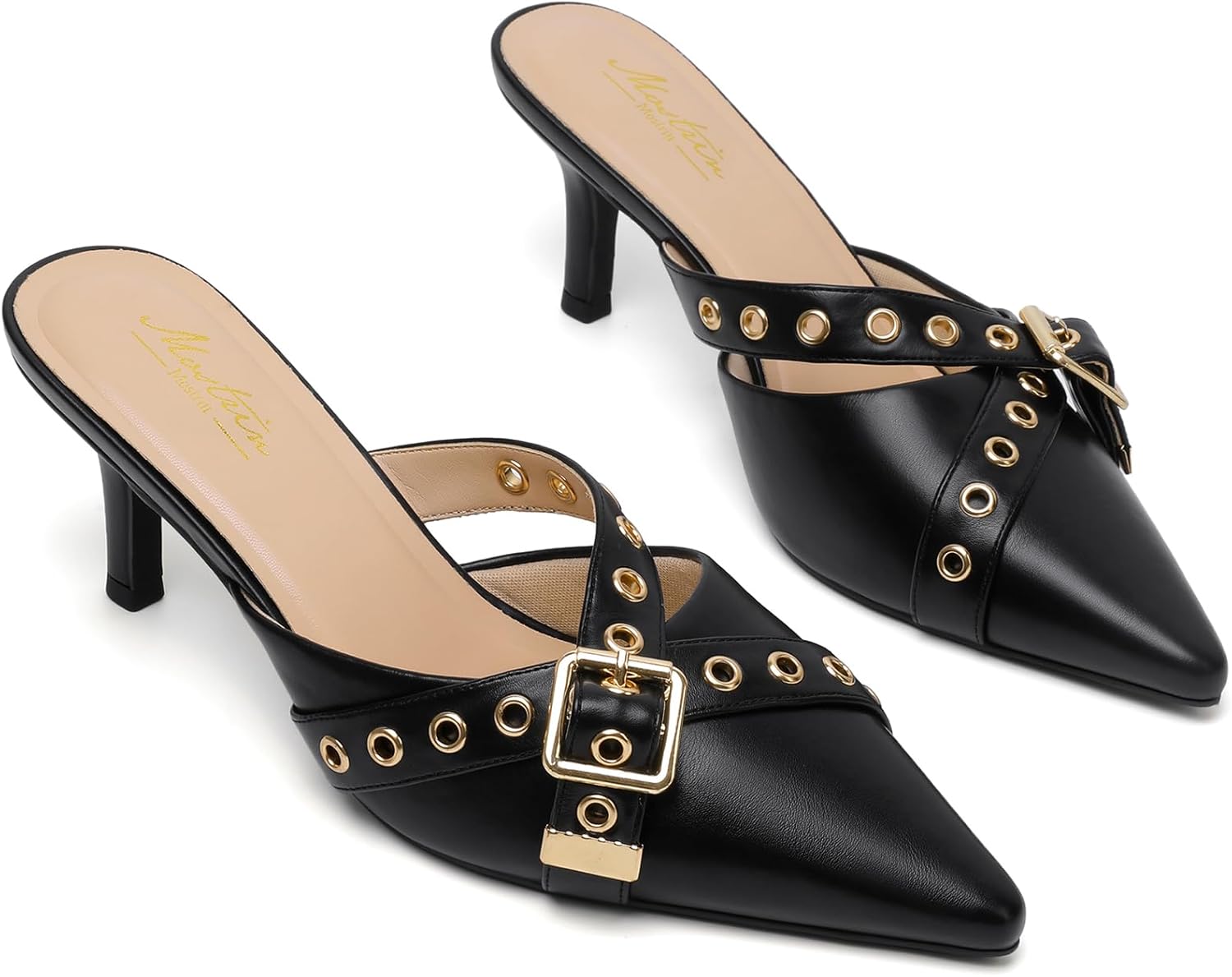 Mostrin Kitten Mules Heels for Women Pointed Closed Toe Heels Vintage Slip on Stiletto Dressy Pumps Shoes - Image 4