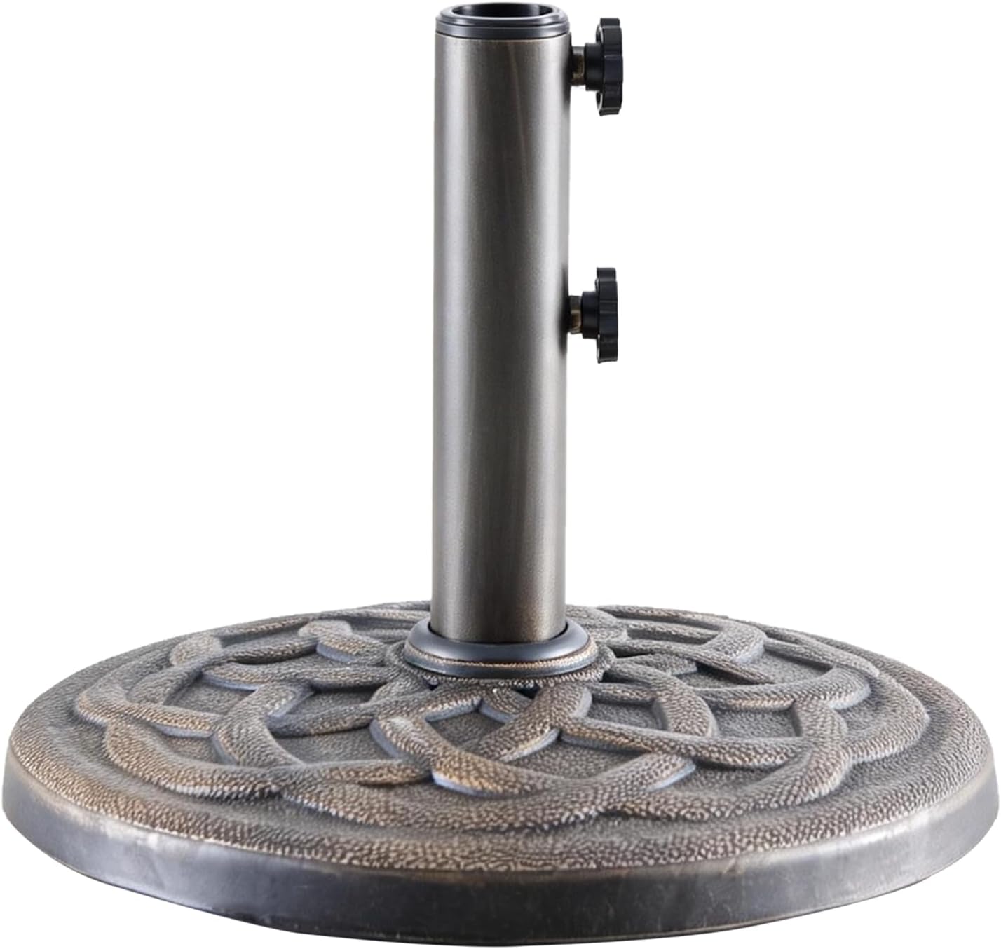 DUMOS Umbrella Base - 22 LBS Heavy-Duty Resin Base for Outdoor Umbrellas, Weather-Resistant Coating, 2 Knobs + 2 Adapters, Bronze Powder-Coated Construction for Patio/Backyard/Deck