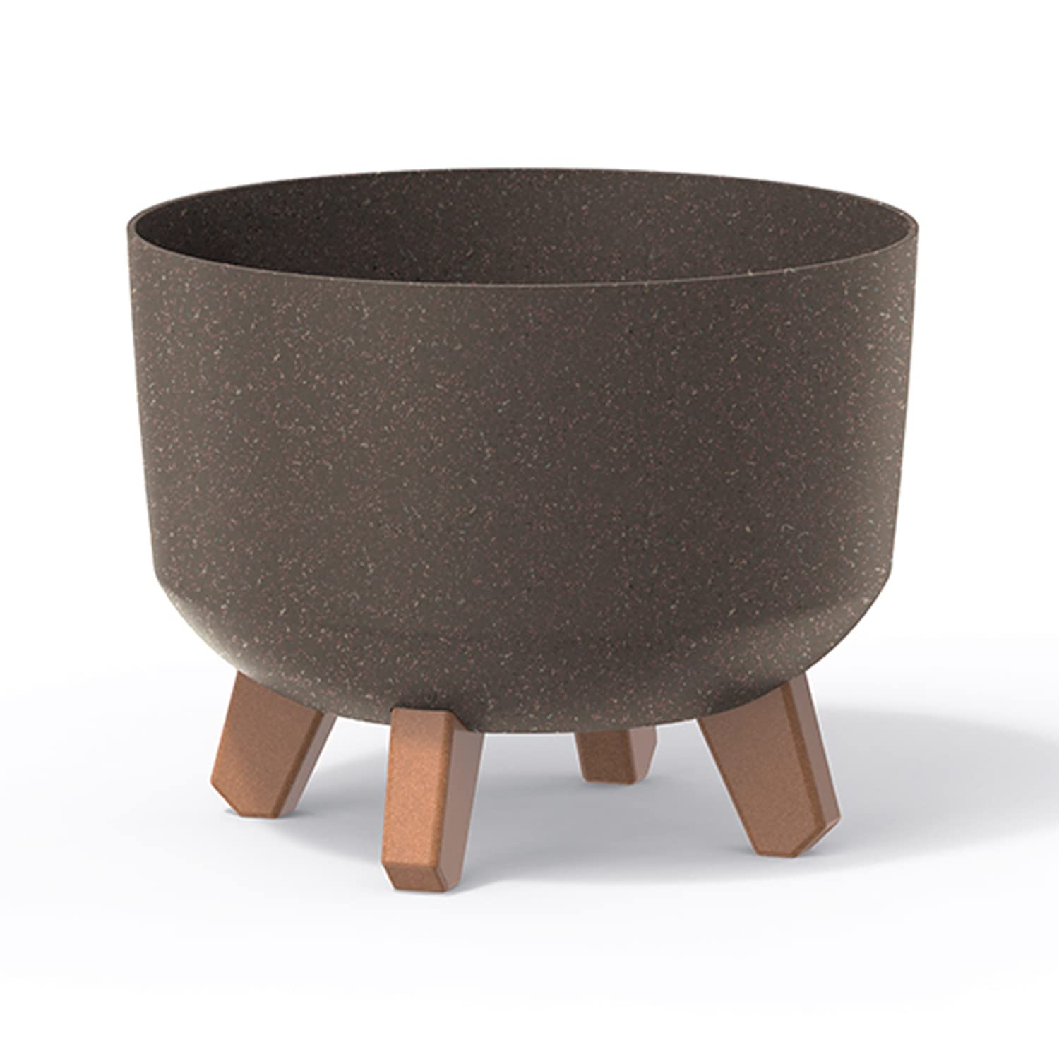 Set di 3 Vasi per Fiori Piante Tondi Gracia Regular ECO WOOD In Plastica e 33% Legno Ø29x22cm Da Interno Esterno Caffè Volume 9,8 Litri Design Moderni