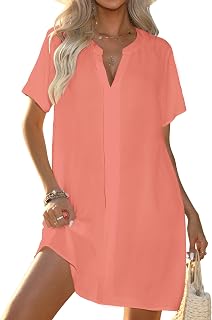 Women's Swimsuit Cover Up Shirt V Neck Short Sleeve Bathing Suit Coverups Summer Beach Cover Ups