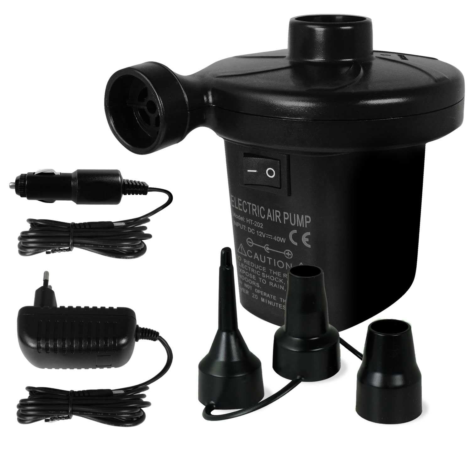 OcioDual Elektryczna pompka powietrza, pompka, materac dmuchany, elektryczna pompa do materaca, przenośna pompka, 240 V AC, 12 V DC, inflator do materaca, brodzika, basenu, na kemping