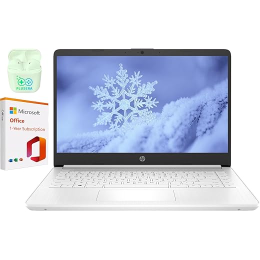 HP 14" Business & Student Laptop Computer with Microsoft Office 365 & 1TB OneDrive, Quad-Core Intel Processor, 320GB Storage (64GB SSD+256GB SD Card), 8GB RAM, Windows 11, PLUSERA Earphones, White