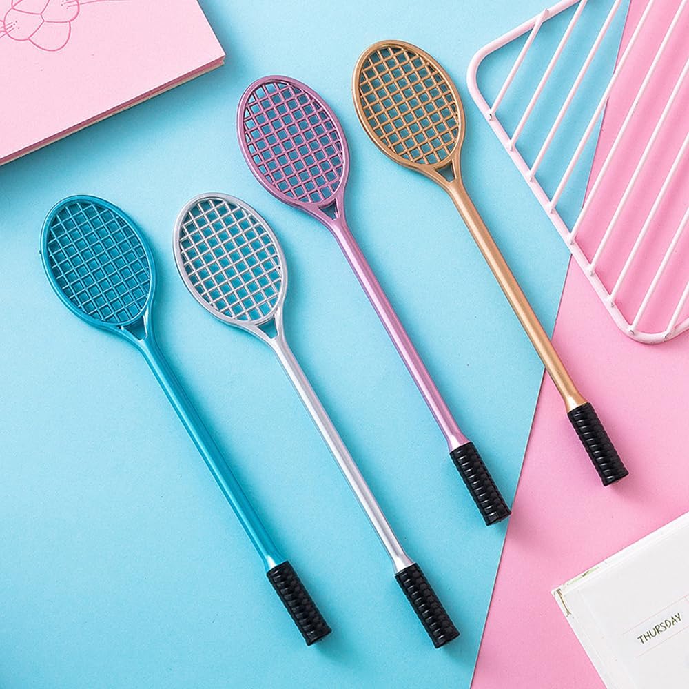 JKJF 8 PCS Tennis Racket Shaped Rollerball Pens Creative Tennis Racket Gel Ink Pen Novelty Sports Pens for School Office Stationery Writing Supplies - 0.5mm Black image 5