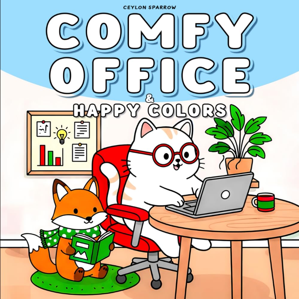 Comfy Office & Happy Colors: Cozy Friendly Animals Coloring Book For Relaxation (Cozy Coloring Books Ceylon Sparrow)