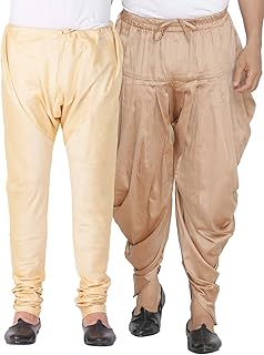 vastramay Men's Gold and Rose Gold Silk Blend Pyjama and Cowl Dhoti Combo (VASMPGOnMCDRG_42)-picture-22