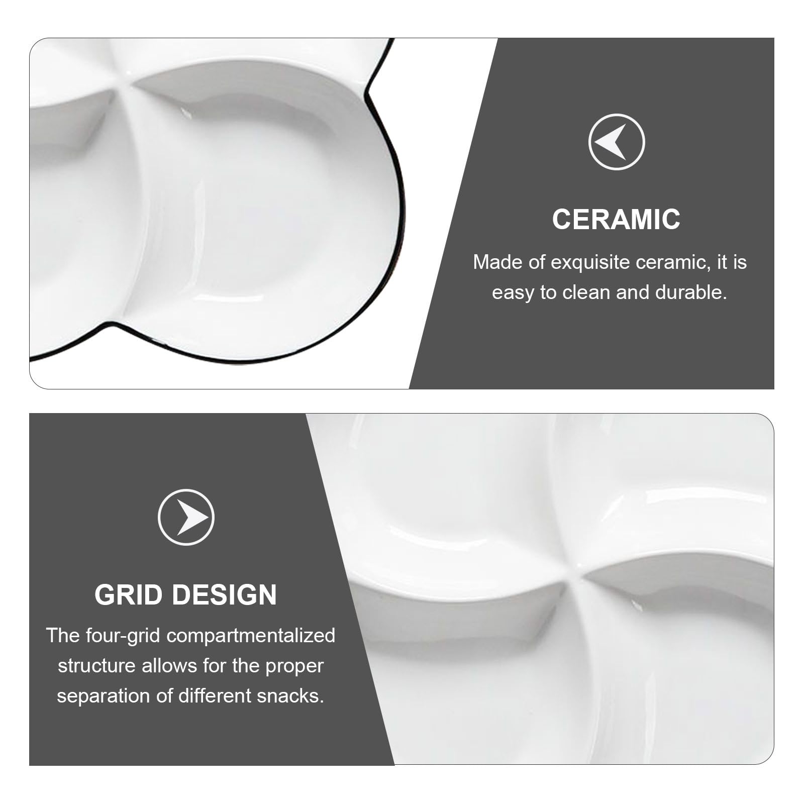 Kichvoe Plateau-repas compartimenté en céramique avec 4 compartiments, idéal pour les repas rapides et le contrôle des portions.