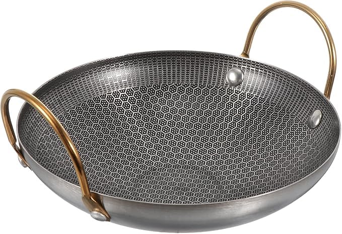 Gyanadh Non-Stick Honeycomb Steel Soup Pot with Golden Ears � Round Bottom Wok for BBQ, Stew, Frying, and Food Warmer � Ideal for Home, Restaurant, Camping, and Outdoor Cooking