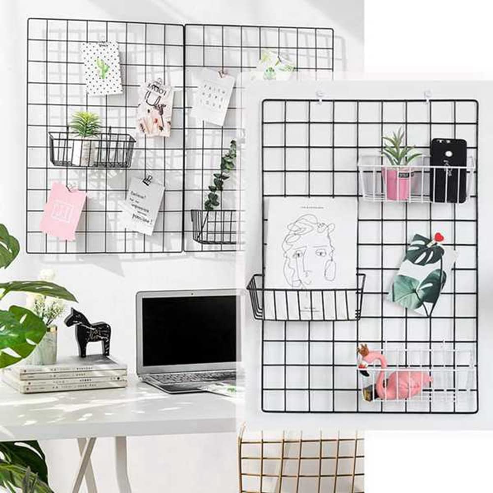 Pack 4 Grilles Murales Décoratives 40x30 Cm – Kit Complet Avec Paniers, Étagère, Crochets, Corde & Clips – Tableau Mémo Photo DIY Maison Bureau