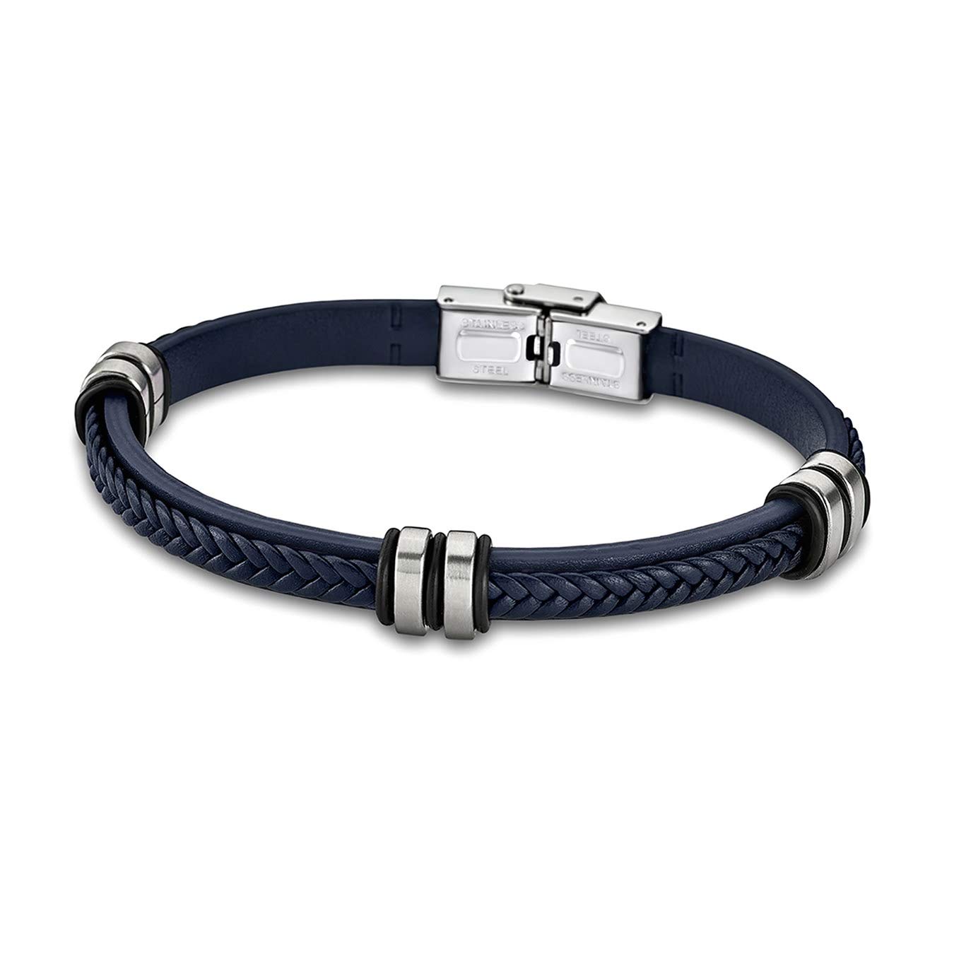 LOTUS Pulsera de piel para mujer y hombre, color azul, LS1829-2-5, de piel, acero inoxidable, para hombre y mujer, 22 centimeters, Cuero