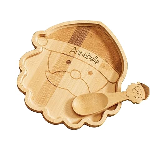 Personalized Bamboo Christmas Kids Dinner Plate and Spoon Set for Boys and Girls Christmas Gift Santa Reindeer Plate