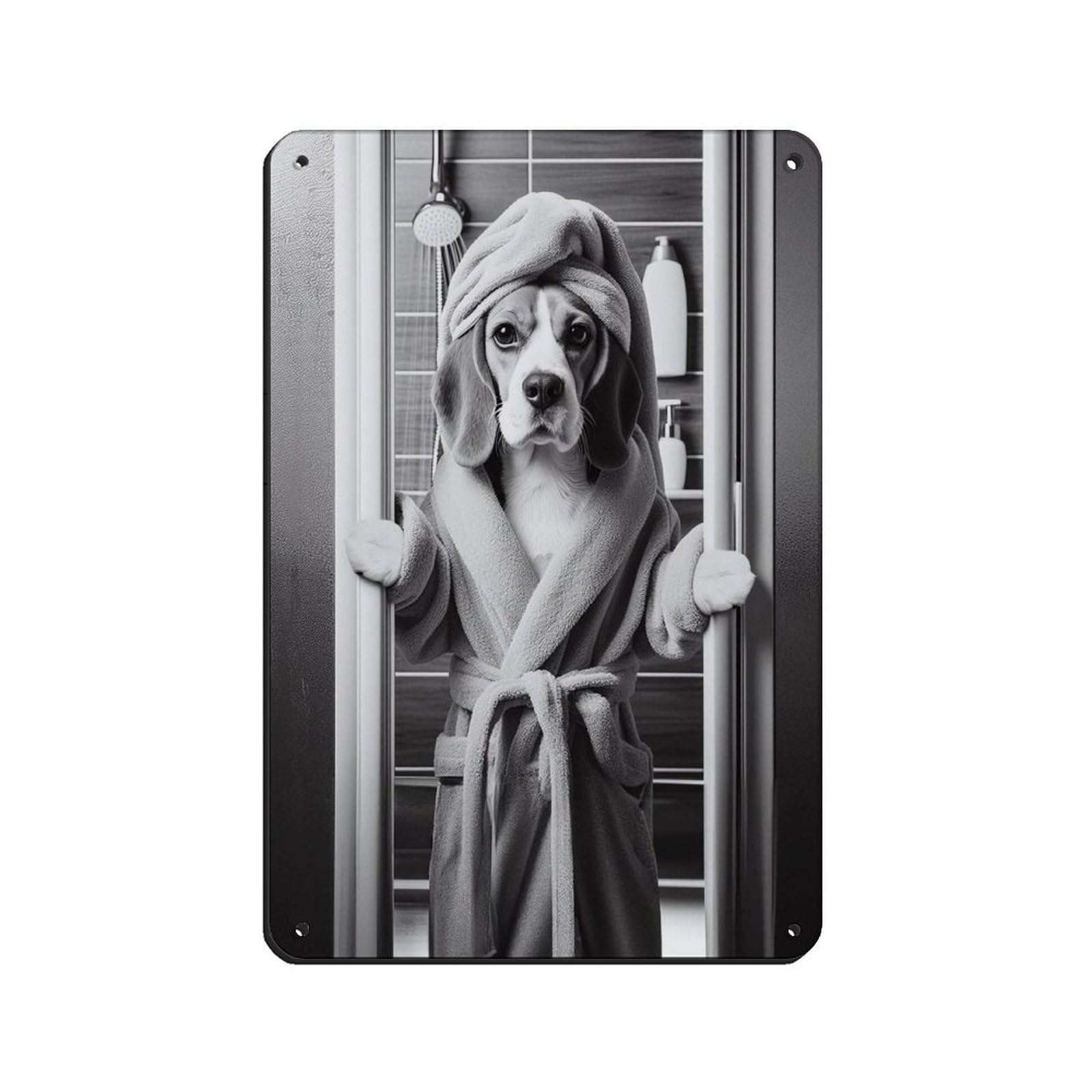 Lxwnze 20L X 30W Cm Beagle Bathroom Art Poster Retro Poster Metal Tin Sign Chic Art Retro Iron Painting Bar People Cave Cafe Family Garage Poster Wall Decoration 8X12inch(20X30cm)