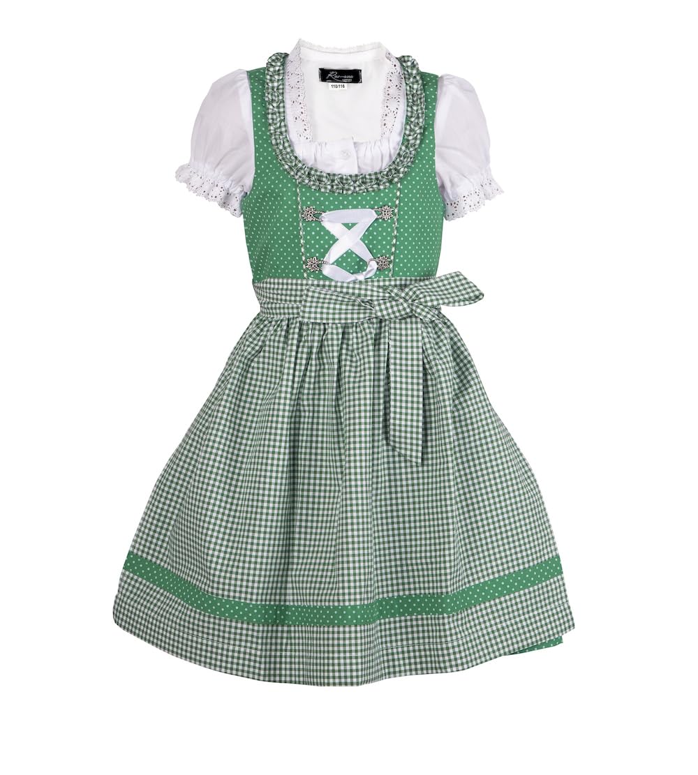 Ramona Lippert - Children's Dirndl Nele Green | Includes Dress, Apron & Blouse | Size 86-164 - Girls Dirndl - Children's Dirndl Girls, Green, 158-164