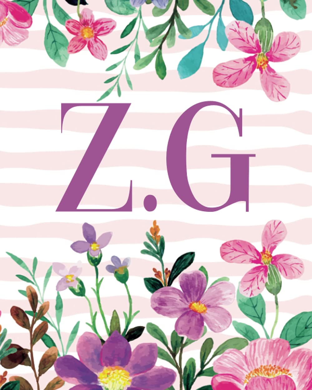 Z.G: Monogram Initials Z G Notebook For Women & Girls, Floral Monogram 8 x 10', Monogrammed Journal Gift