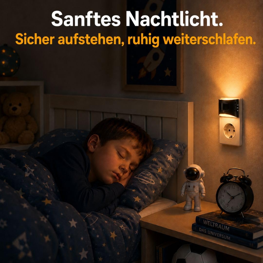 Luce notturna a LED con sensore di movimento per presa, luce bianca calda, sensore crepuscolare, confezione da 2