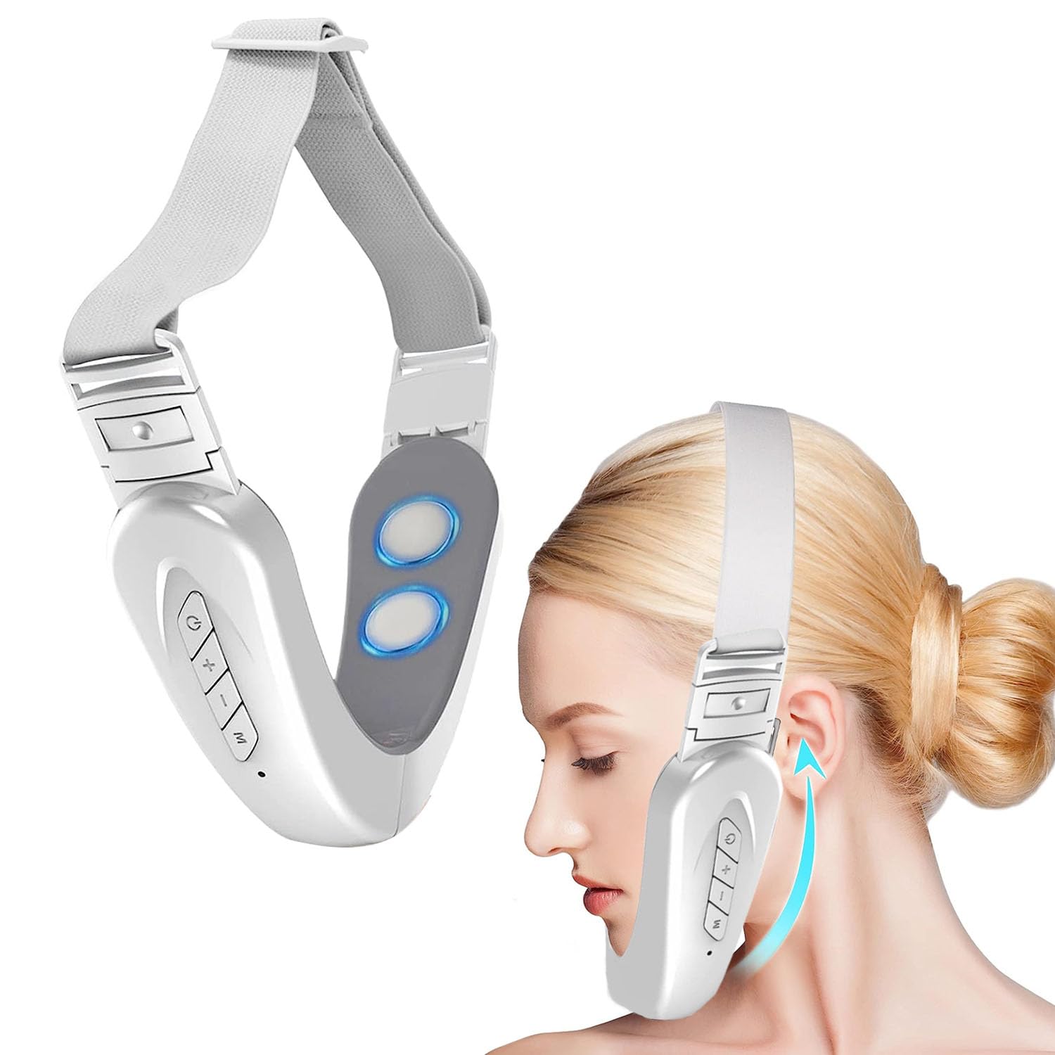 Reductor de Papada, Correa de Adelgazamiento Facial Eléctrica, EMS Eléctrico Masajeador Facial Modelar la Cara en V, Papada Reductor Antiarrugas para Aclarar Líneas del Cara