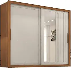 Guarda Roupas Casal Ripado com Espelho 2 Portas de Correr 4 Gavetas Trianon Madeirado/Areia Zanzini