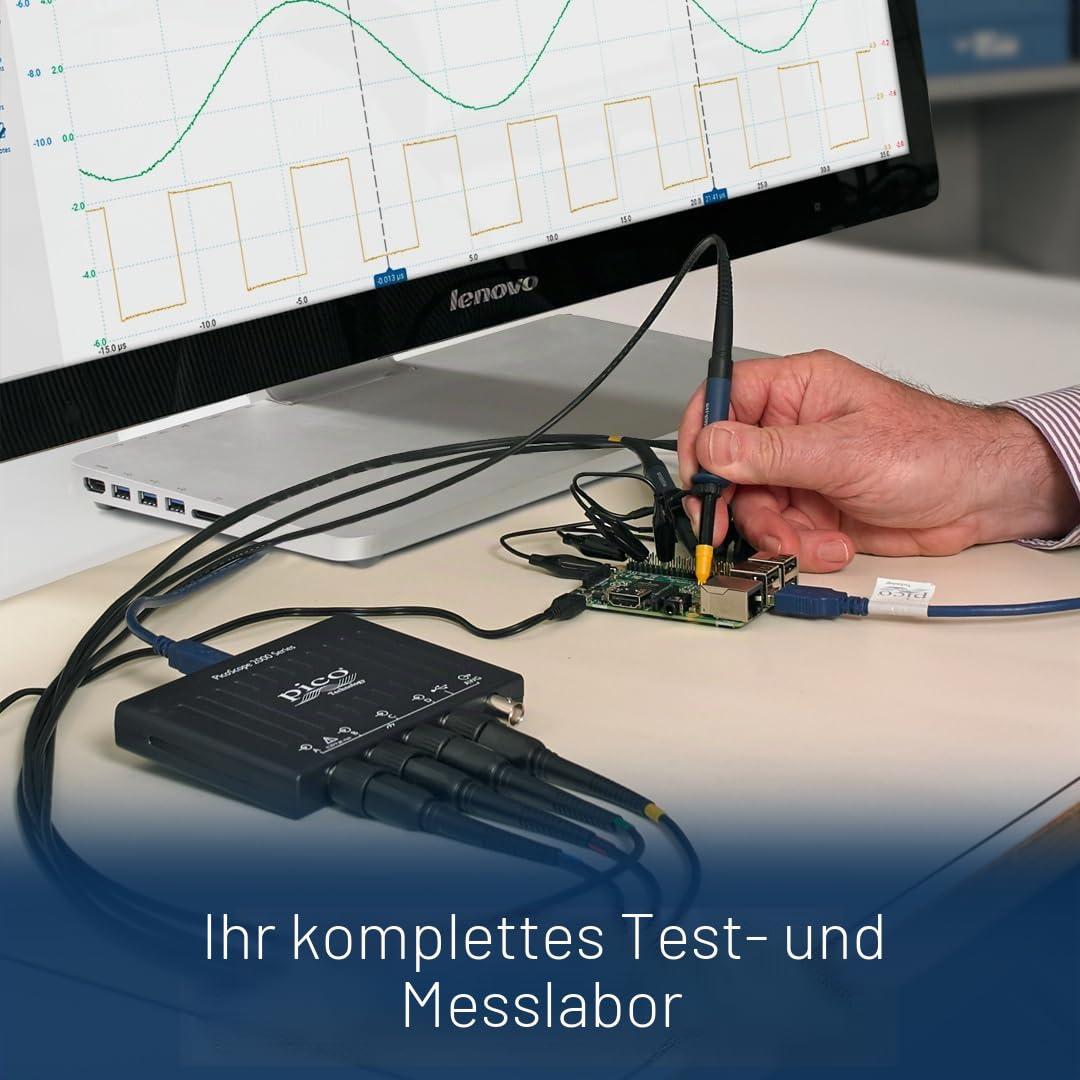 Pico Technology PicoScope 2405A 4 Kanal Oszilloskop 25 MHz, 48 kS, Handheld Digitaloszilloskop Kit inkl. 4 Kanäle, Tastköpfen und PS7 Software für Windows, Mac, Linux
