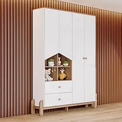 Guarda-Roupa Infantil Ternura 4 Portas 2 Gavetas Branco/Jequitibá - Henn