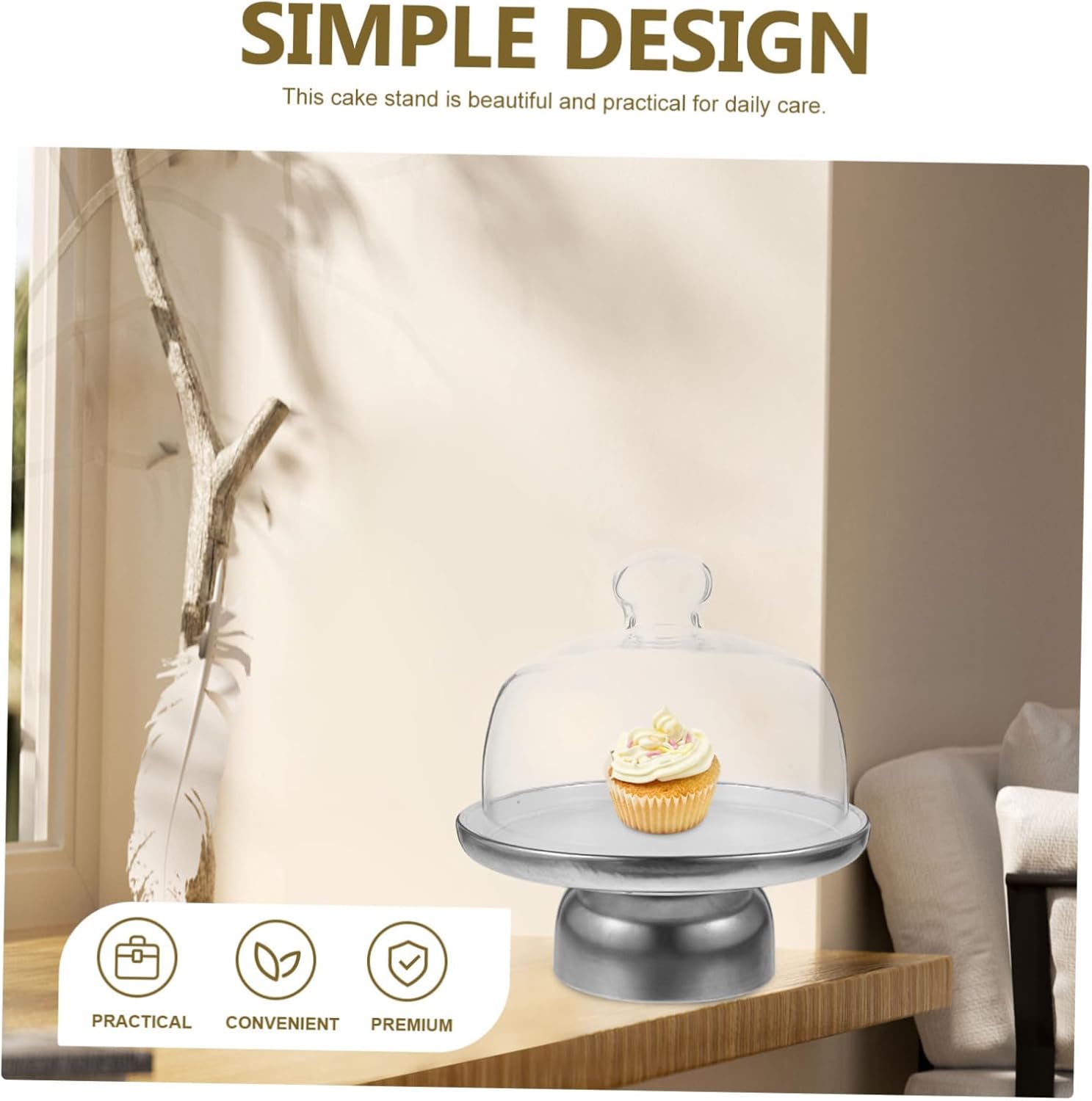 Cabilock Cake Stand Glass Dome Serving Plate Dome Cookie Display Cake Plate Lid