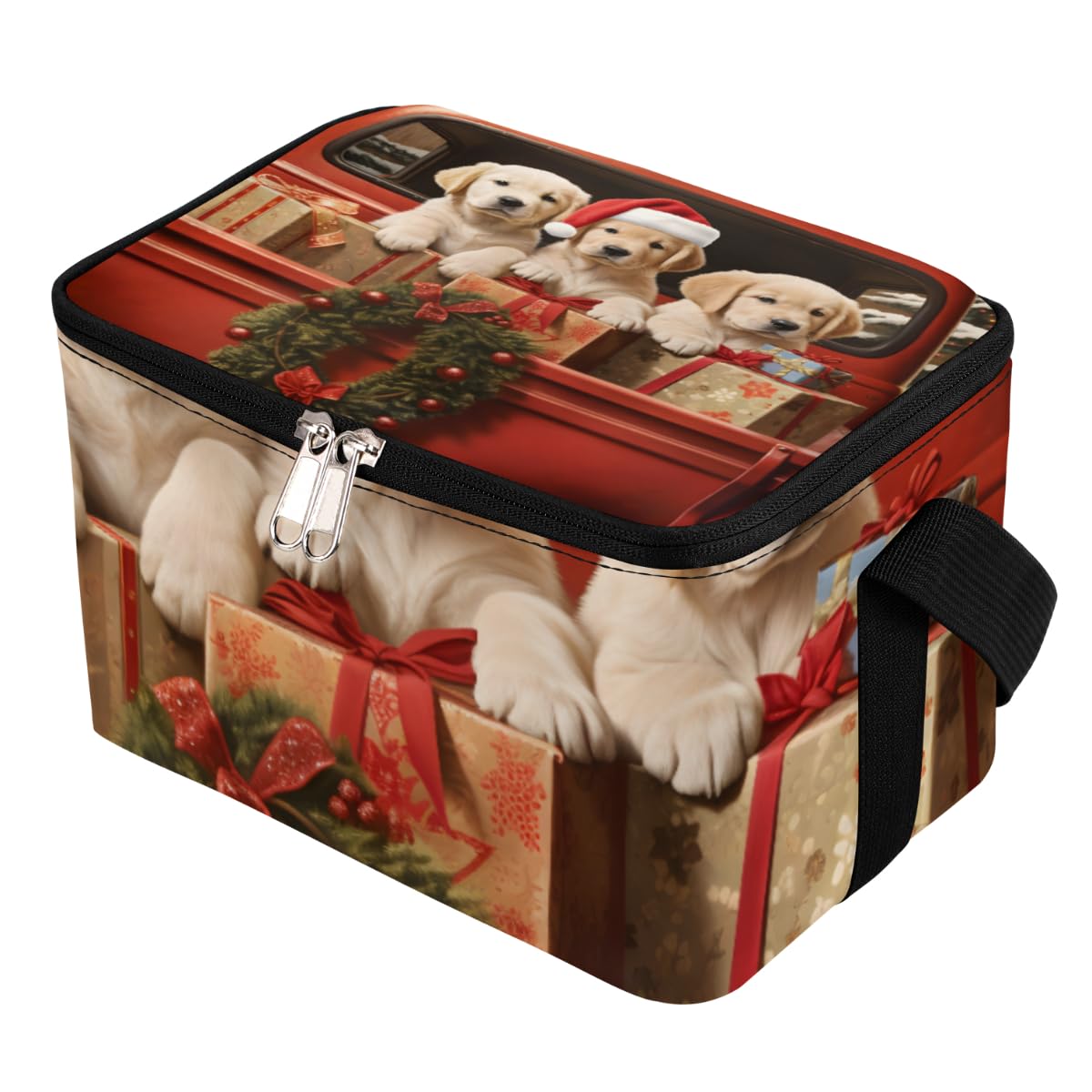 GzLeyigou Lunch Bags for Women Men 9 Cans,Christmas Dogs Hot & Cold Food Delivery Bag Insulated Grocery Bag Insulated Lunch Box Cooler Bag for Office Work Picnic Beach