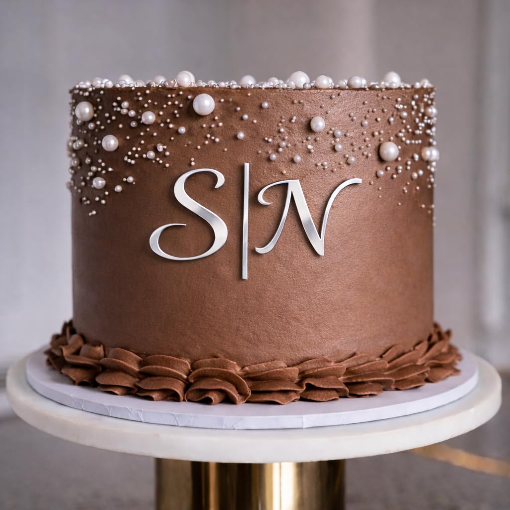 ZMR SHOP CRAFT Personalisation Monogram Cake Topper, 3mm Thickness MultiColored Acrylic Cake Topper, Wedding Monogram Decoration, Elegant Script Initial (Silver)