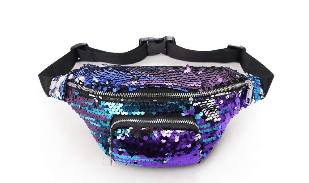 Hands-Free Shiny Festival Pack Crossbody Bags for Rave Parties Glitter Fanny Pack for Women - Colorful Sequins Waist Pack with Adjustable Strap (