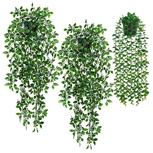 Jusvenmt Artificial Hanging Plants in Pots
