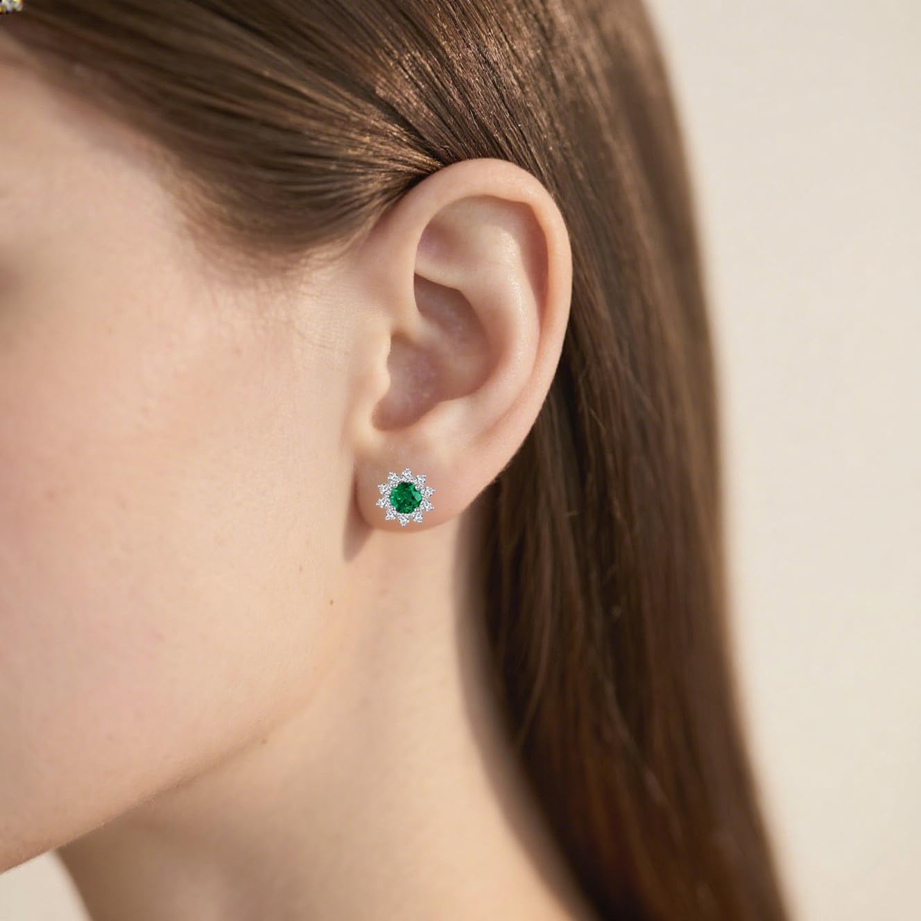 Lab-Created Emerald Stud Earrings for Women 925 Sterling Silver Jewelry Earrings for Mother Wife Her - Image 4