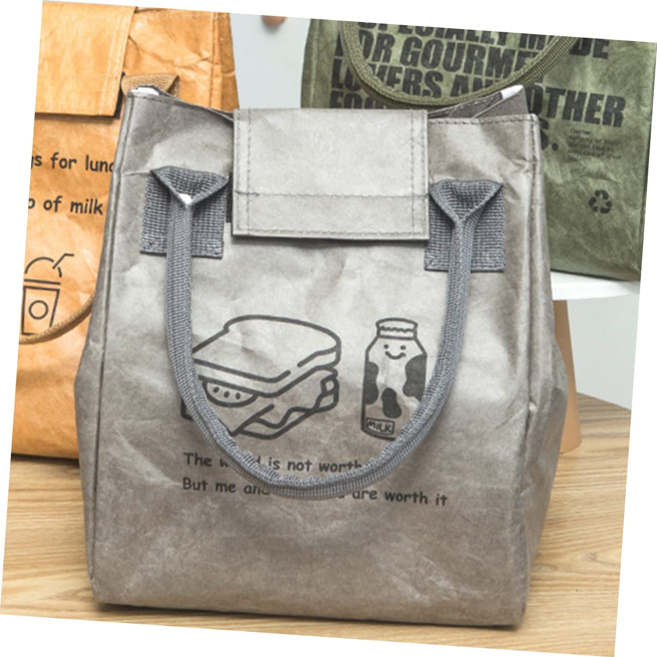 Cabilock 3piezas Bolsa De Almuerzo Aislante Reusable Para Llevar Comida Fiambrera Kraft Gran Capacidad Para Picnic y Trabajo