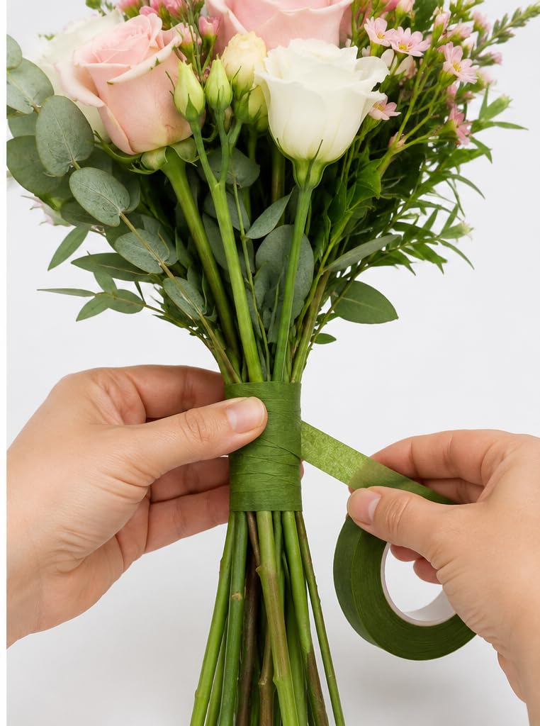Generico Guttaperca Verde Professionale 26 mm x 27,43 m (90 piedi) – Nastro Floreale Autosigillante per Composizioni e Fiori - Set 2Pz