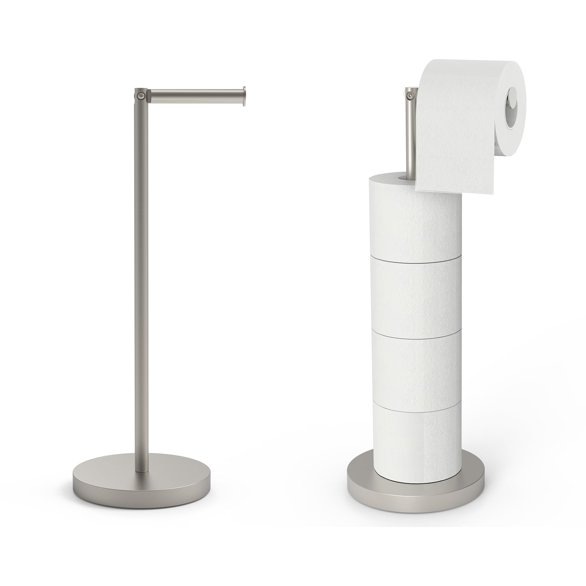 LHYMJRY Free Standing Toilet Paper Rack, SUS304 180 Degree Rotatable Tissue Holder with Shelf, Brushed Nickel Bathroom Storage Toilet Roll Stand