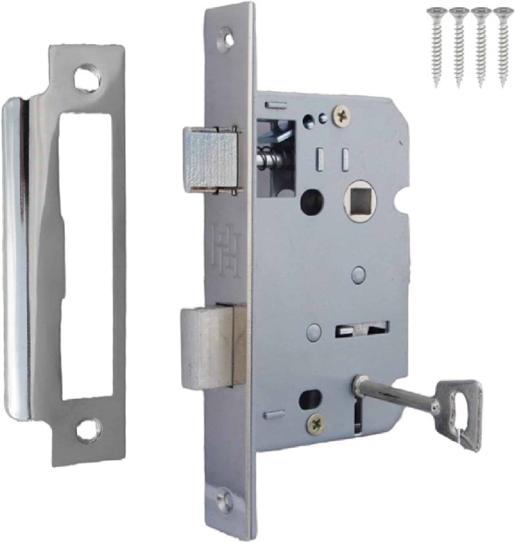 Mortice Lock Sashlock Lever Key Locks 2.5" Bolt Through Reversable Bathroom Handles (64mm (2.5 Inch), Key Lock, Nickel Plate)