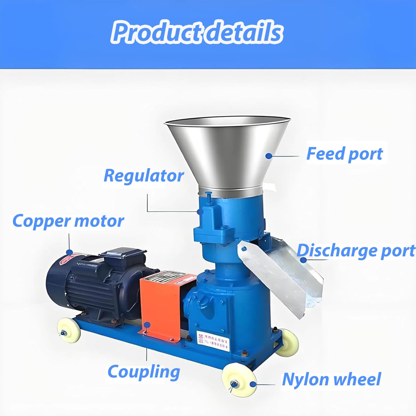 Máquina eléctrica de pellets de alimentación animal, granulador de alimentación de pollo de 70-120 kg/h con moldes de 4 mm, motor de cobre puro, puerto de descarga ampliado, para cerdos, vacas, ovejas