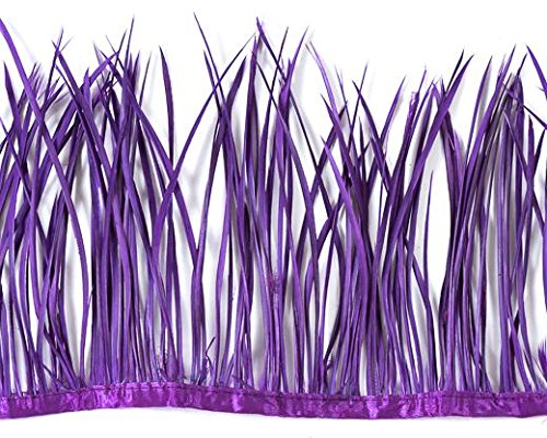 Schuman Feathers, 1 Yard, Goose Biots, (Choose Your Color) 5 inch Feathers, on bias Tape, by The Yard (Purple)