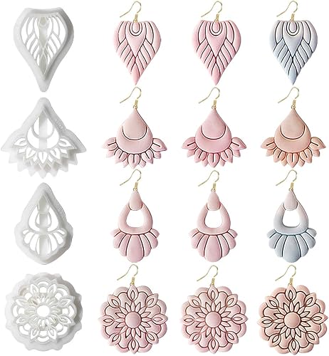 4 piezas de cortadores de arcilla polimérica de flores bohemias, moldes de arcilla polimérica con forma de flores bohemias, moldes de arcilla de