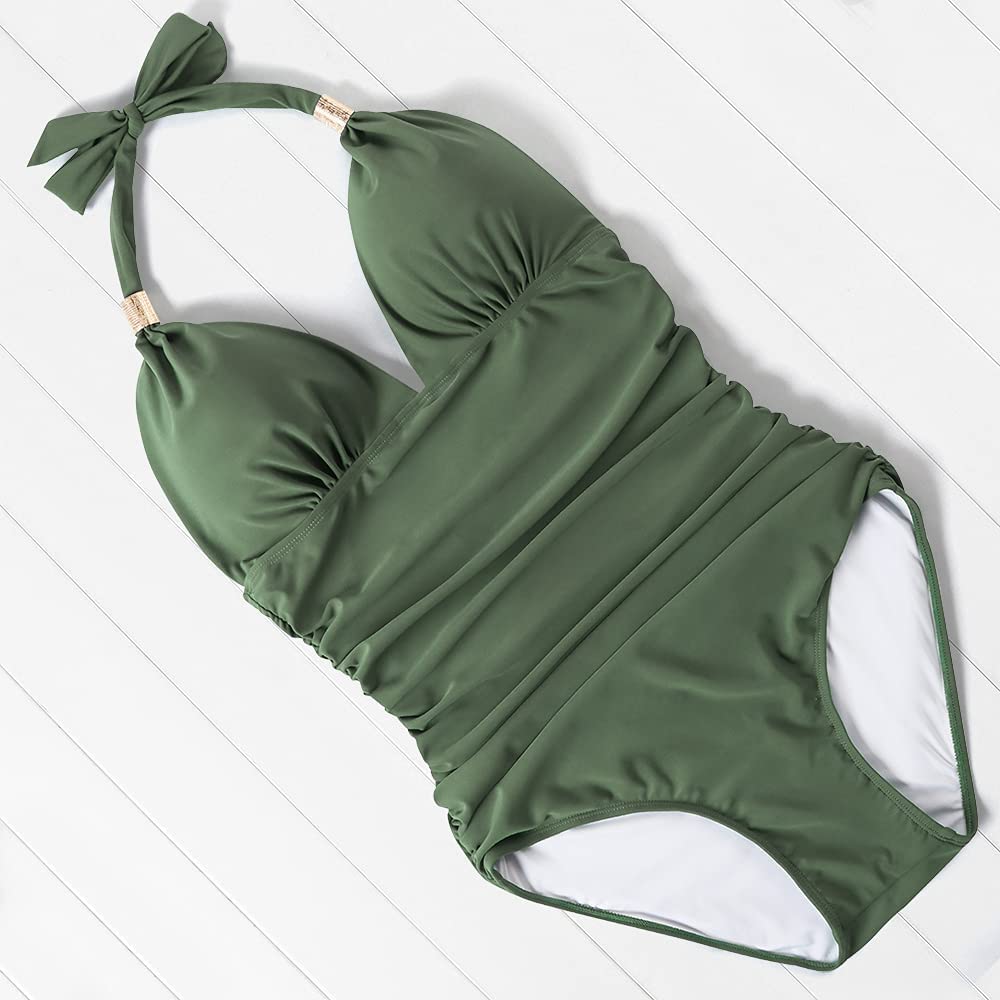 RXRXCOCO Costume da bagno da donna, con scollo a V, con allacciatura al collo, schiena scoperta