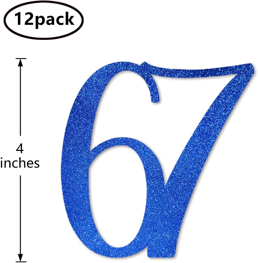 Blue Glitter 67th Birthday Centerpiece Sticks, 12-Pack Number 67 Table Topper Anniversary Party Decorations - Image 2