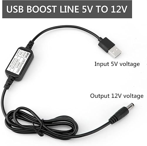 Miniatura 2 de Convertidor USB a 12 V, DROK de 5 V a 12 V, cable USB CC 5 V escalón hasta 12 V, línea de regulador de potencia de 1 A con puerto de 0.217 in, 3.9