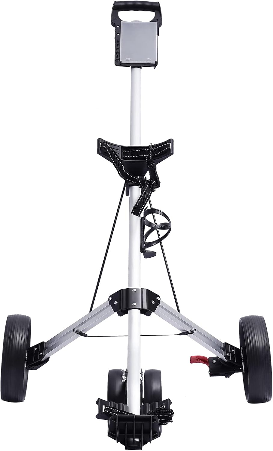 Adjustable 3 Wheel Golf Push Pull Cart - Lightweight 33-44lbs Trolley with Foot Brake, Durable Metal Frame for Golf Courses, Gyms & Schools - 59x43 Inch Design