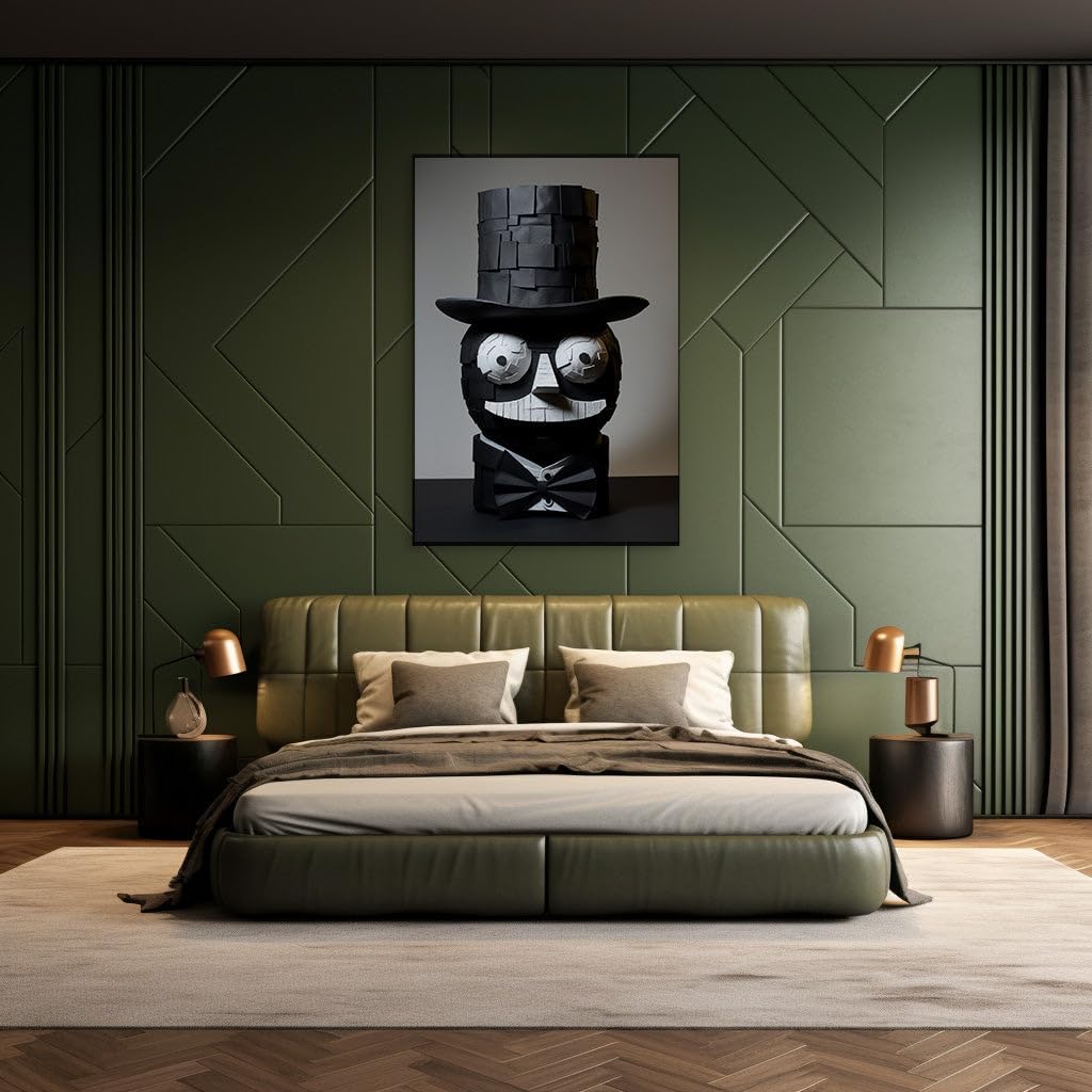 Canvas for Living room. Black and White Enigma: The Paper or Lego Crafted Character with a Top Hat and Bow Tie, 27 x 18 inch Canvas Wall Art - Modern Home Decor - 69x46 cm (27x18 inch)