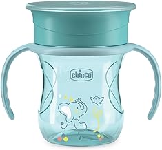 Chicco Perfect Cup First Cup for Babies, 200 ml, 1 Cup 12+ Months for Learning to Drink, with 360° Silicone Membrane and Removable Handles, BPA Free, Light Blue