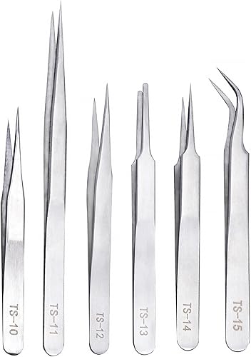 6 pinzas de punta fina de acero inoxidable industriales para el trabajo de laboratorio de electrónica, artesanía de fabricación de joyas, soldadura