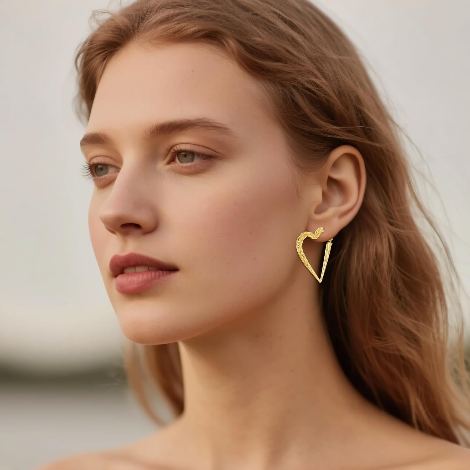 14K Gold Heart Hoop Earring, 41/67mm Love Heart Earrings for Women Twist Hoop Earrings Braided Texture Earrings Gold Jewelry Gifts for Women