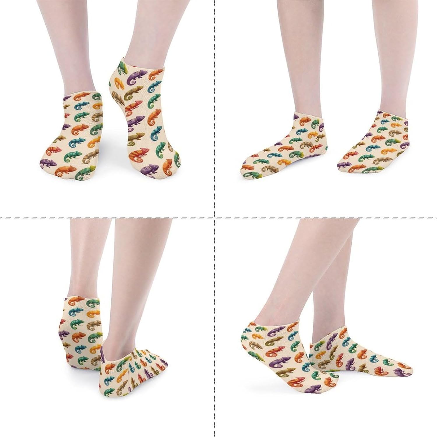 Cute Chameleons Socks for Men Women 5 Pairs Ankle Socks