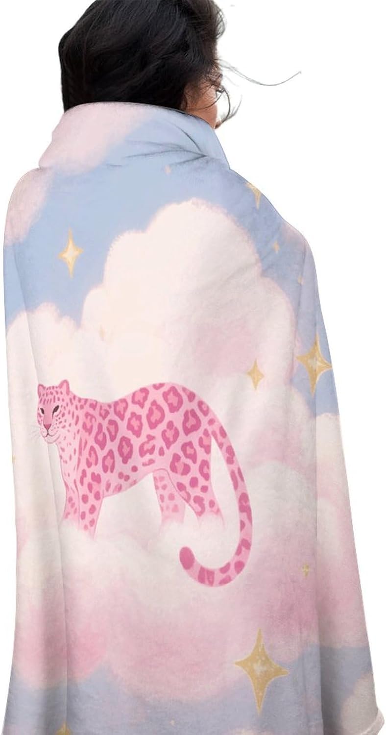 Pink Leopard Throw Blanket Round Beach Towel | 59.1 Inch Circular Flannel blanket Large Soft Beach Blanket Lightweight Foldable Beach Towel Throw for Daily Leisure Use